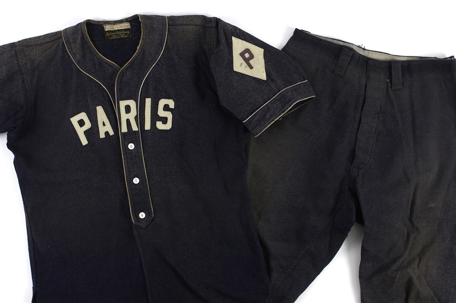 1910s Paris Game Worn James Bailey Athletic Company Portland Maine Flannel Baseball Uniform w/ Jersey & Pants (MEARS LOA)