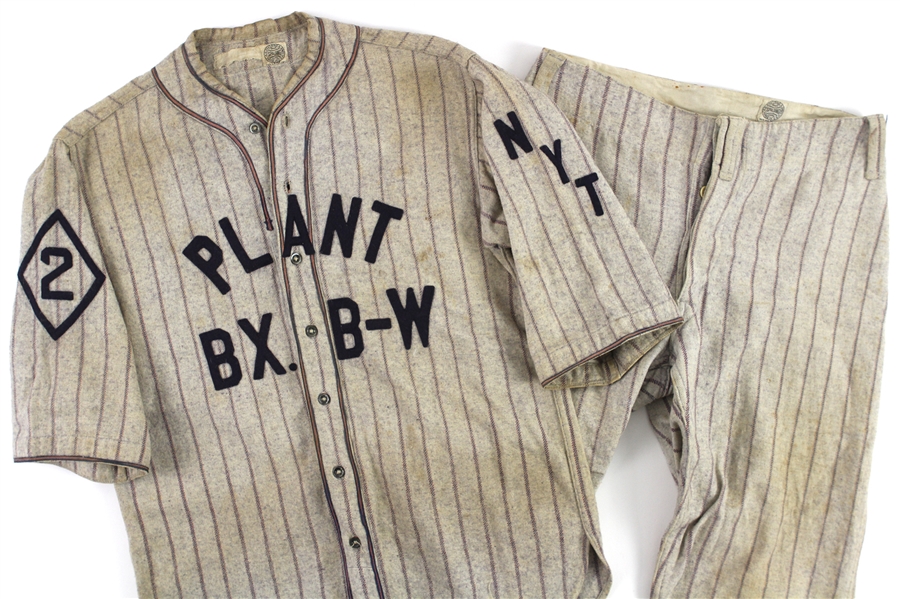 1900s-10s Plant BX. B-W Game Worn Spalding Flannel Baseball Uniform w/ Jersey & Pants (MEARS LOA)