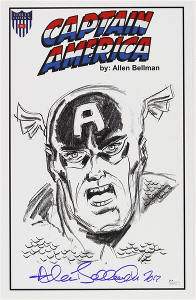 1941 circa Allen Bellman Captain America Timely Comics Signed 11x17 Sketch Print (JSA)