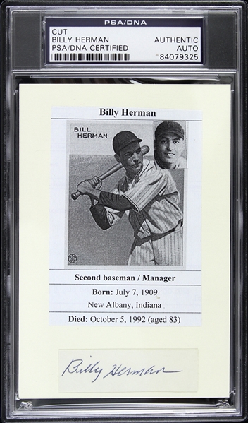 1946 Billy Herman Boston Braves Signed Cut (PSA/DNA Slabbed)