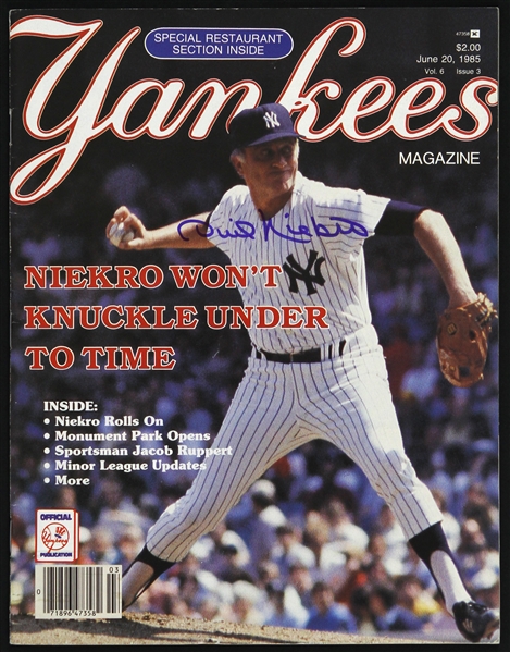1985 Phil Niekro New York Yankees Signed Yankees Magazine (JSA)
