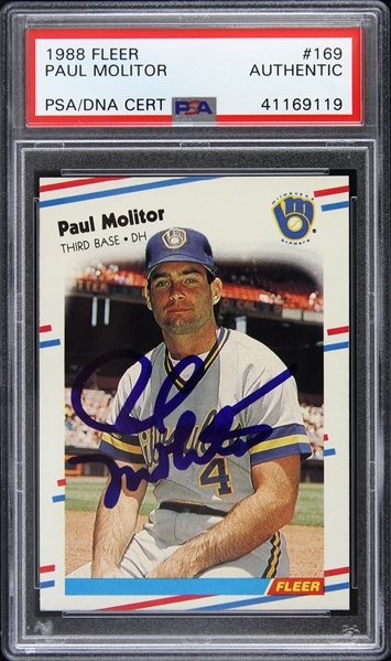 1988 Paul Molitor Milwaukee Brewers Autographed Fleer Trading Card (PSA/DNA Slabbed)