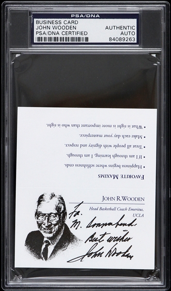 1948-1975 John Wooden U.C.L.A. Bruins Autographed Business Card (PSA/DNA Slabbed)