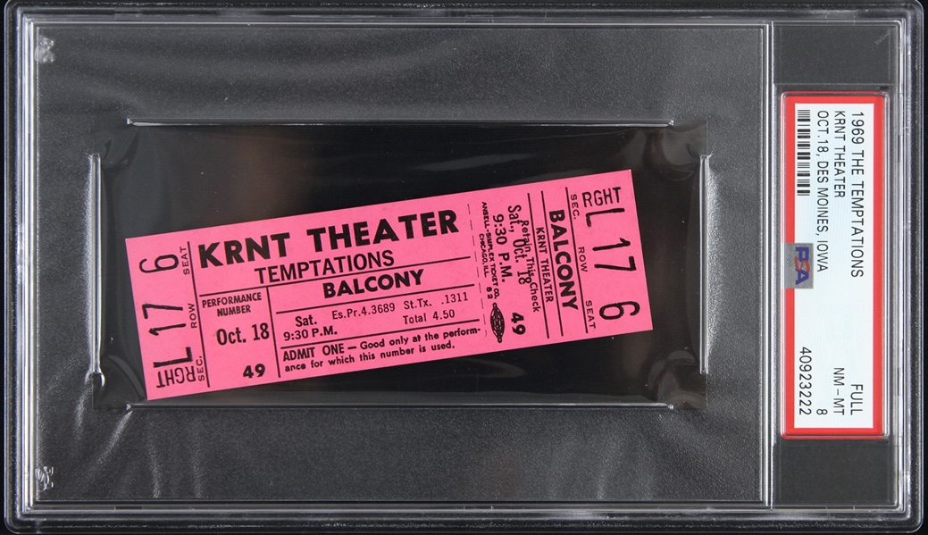 1969 The Temptations KRNT Theater Full Ticket (PSA/DNA Slabbed)