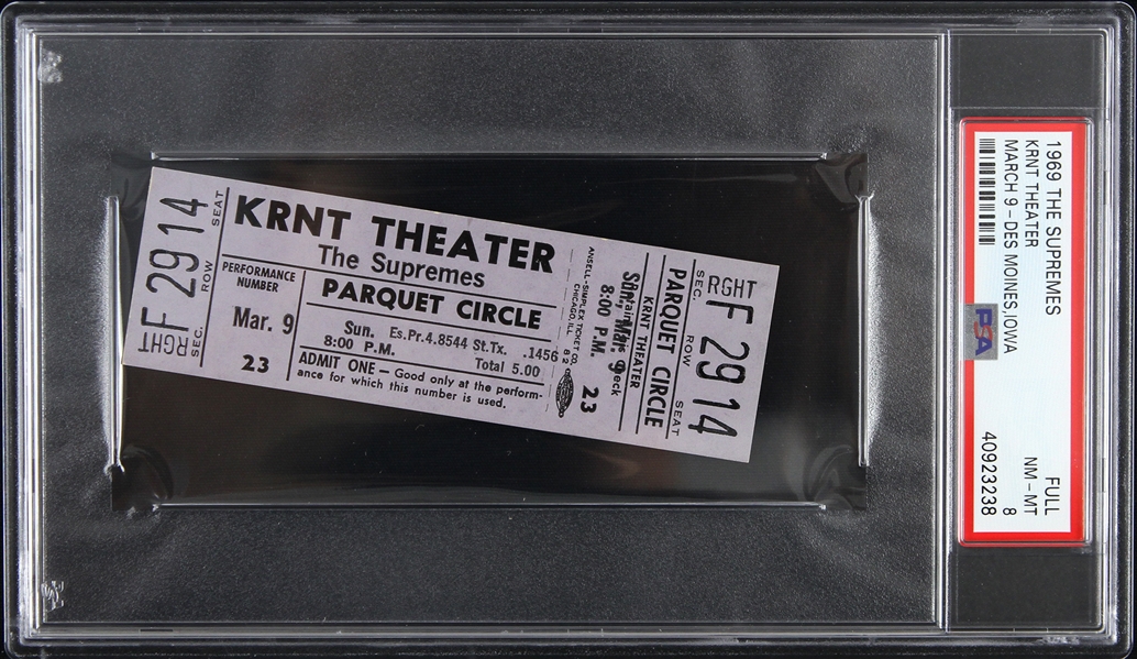 1969 The Supremes KRNT Theater Full Ticket (PSA/DNA Slabbed)