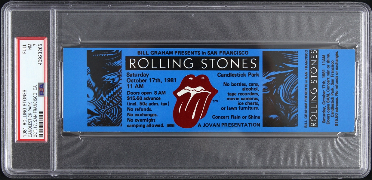 1981 The Rolling Stones Candlestick Park Full Ticket (PSA/DNA Slabbed)