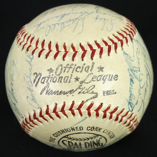 1958 Milwaukee Braves Team Signed ONL Giles Baseball w/ 28 Signatures Including Hank Aaron, Eddie Mathews, Warren Spahn & More (JSA)