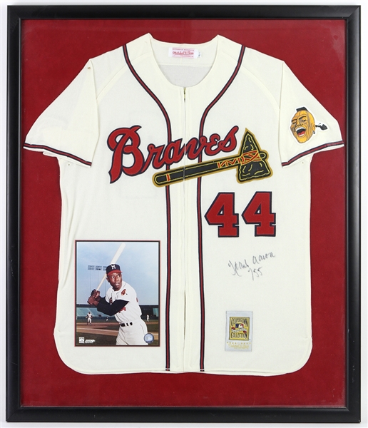 Hank Aaron Signed Jersey with 8" X 10" Photo Framed (JSA)