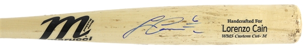 2018 Lorenzo Cain Milwaukee Brewers Signed Marucci Professional Model Game Used Bat (MEARS A7/JSA)
