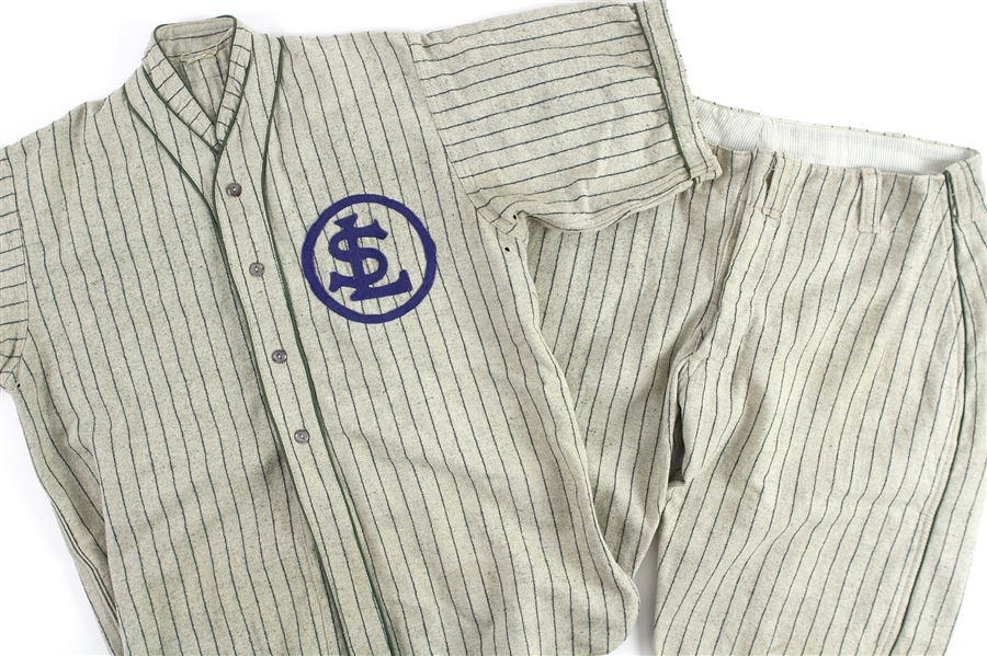 1910s-20s SL Game Worn Spalding Flannel Baseball Unifrom w/ Jersey, Pants & Stirrups (MEARS LOA)
