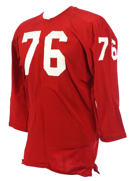 1963-71 Red Durene #76 Game Worn Rawlings Football Jersey (MEARS LOA) 