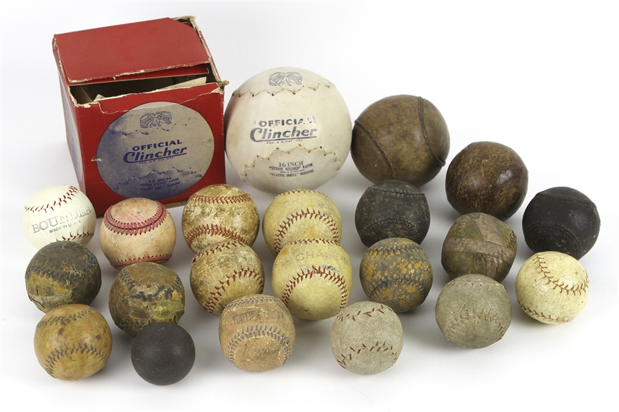 1850s-1950s Game Used Baseball Collection - Lot of 21 w/ Expansive Array of Sizes, Styles & Construction Materials/Methodology (MEARS LOA)