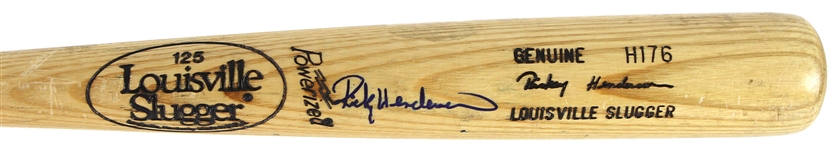 1985 Rickey Henderson New York Yankees Signed Louisville Slugger Professional Model Game Used Bat (MEARS A8/JSA)