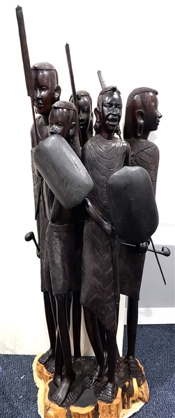  Stunning Massai Warriors Carving From Tanzania, Africa (Group of 5 with Detailed Weapons)