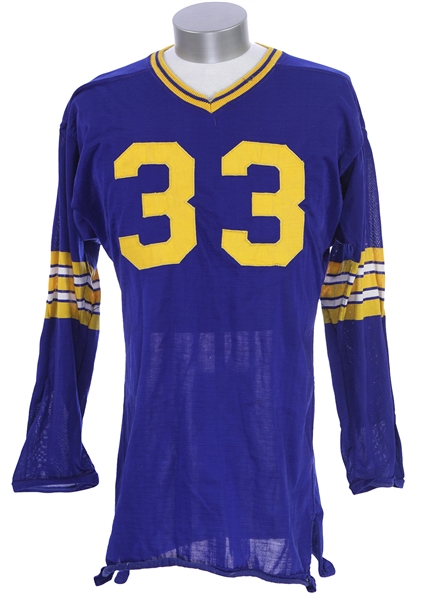 1960s Blue Durene #32 Game Worn Long Sleeve Football Jersey (MEARS LOA)