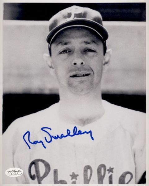 1955-58 Philadelphia Phillies Roy Smalley Autographed 8x10 B/W Photo (JSA)