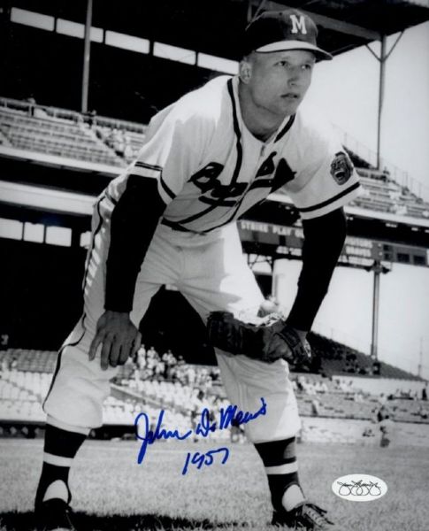 1957-61 Milwaukee Braves John DeMerit Autographed 8x10 B/W Photo (JSA)