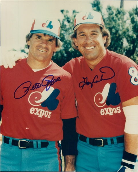 1984 Pete Rose and Gary Carter Montreal Expos Autographed Color 8"x10" Photo (JSA)