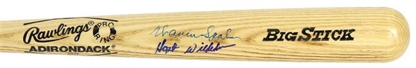 1983-86 Warren Spahn Hoyt Wilhelm Dual Signed Rawlings Adirondack Bat (JSA)