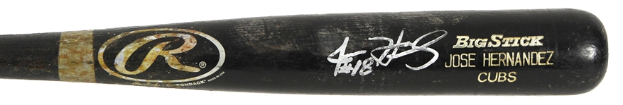 1998 Jose Hernandez Chicago Cubs Signed Rawlings Adirondack Professional Model Game Used Bat (MEARS LOA/JSA)