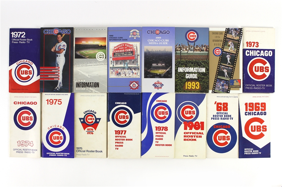1959-94 Chicago Cubs Publication Collection - Lot of  39 w/ Press TV Radio Roster Books, Media/Information Guides & Ryne Sandberg Photo Cards