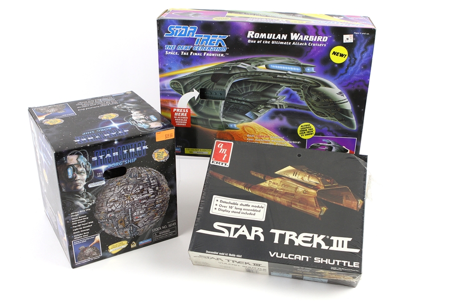 1984-96 Star Trek MIB Toy & Model Kit Collection - Lot of 4 w/ Romulan Warbird, Vulcan Shuttle & (2) Borg Ships