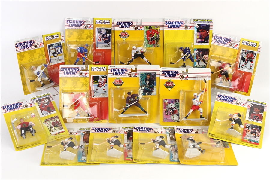 1993-95 NHL MOC Starting Lineup Collection - Lot of 14 w/ Mario Lemieux, Brett Hull, Mark Messier, Eric Lindros, Steve Yzerman & More