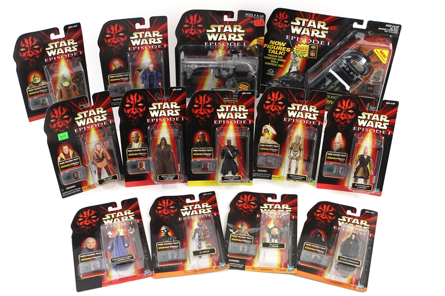 1998-99 Star Wars Episode I MOC Action Figure & Toy Collection - Lot of 18 w/ Darth Sidious, Darth Maul, Mace Windu, Watto, Boss Nass & More