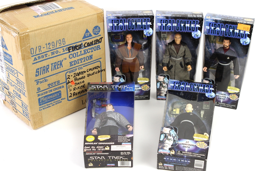 1996 Star Trek Collector Series & First Contact MIB 9" Action Figures - Lot of 8 w/ Jean-Luc Picard, William Riker, Data, Romulan Commander & Zefram Cochrane