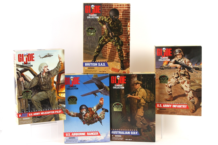 1996 Gi Joe Classic Collection MIB 12" Action Figures - Lot of 5 w/ US Army Infantry, US Army Helicopter Pilot, US Airborne Ranger Australian ODF & British SAS 