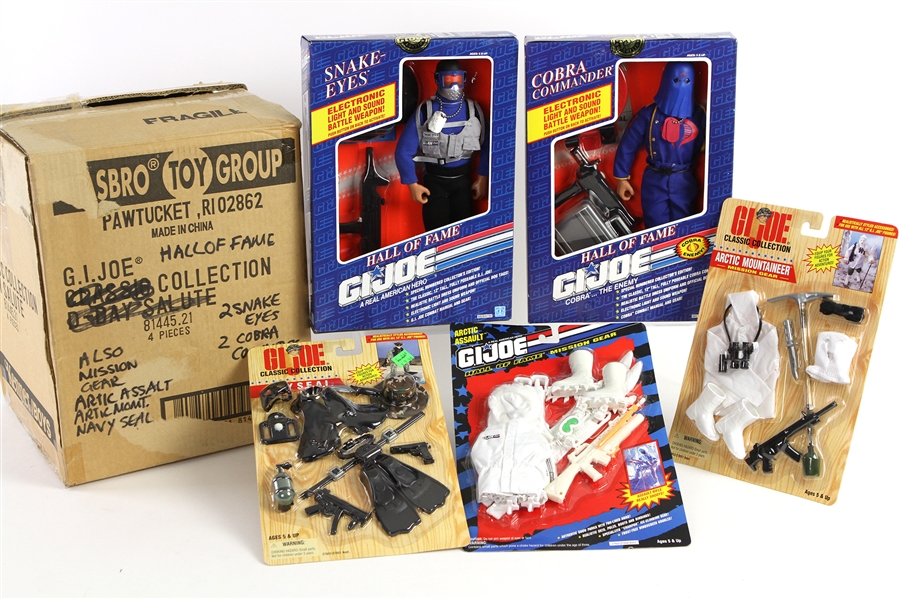 1991-96 GI Joe Hall of Fame MIB 12" Action Figures & MOC Gear Kits - Lot of 7 w/ Cobra Commander, Snake Eyes, Arctic Gear & Navy SEAL Gear