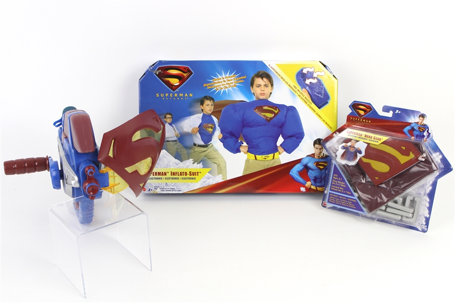 2006 Superman Returns Toy Collection - Lot of 3 w/ MIB Inflato-Suit, MOC Hero Gear & Squirt Gun