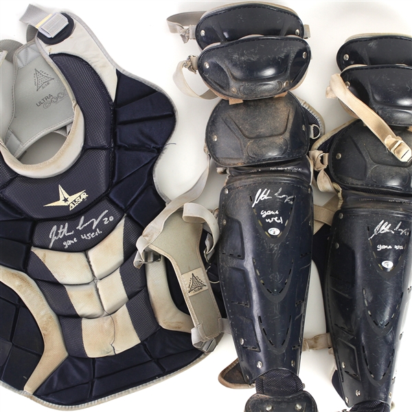2010 Jonathan Lucroy Milwaukee Brewers Signed Game Worn Catchers Equipment w/ Shin Guards & Chest Protector (MEARS LOA/JSA) 