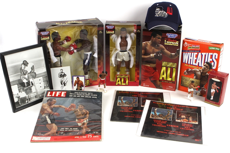 1990s Muhammad Ali Memorabilia Collection - Lot of 17 w/ MIB Starting Lineups, Wheaties Box, Magazines, Ornaments & More