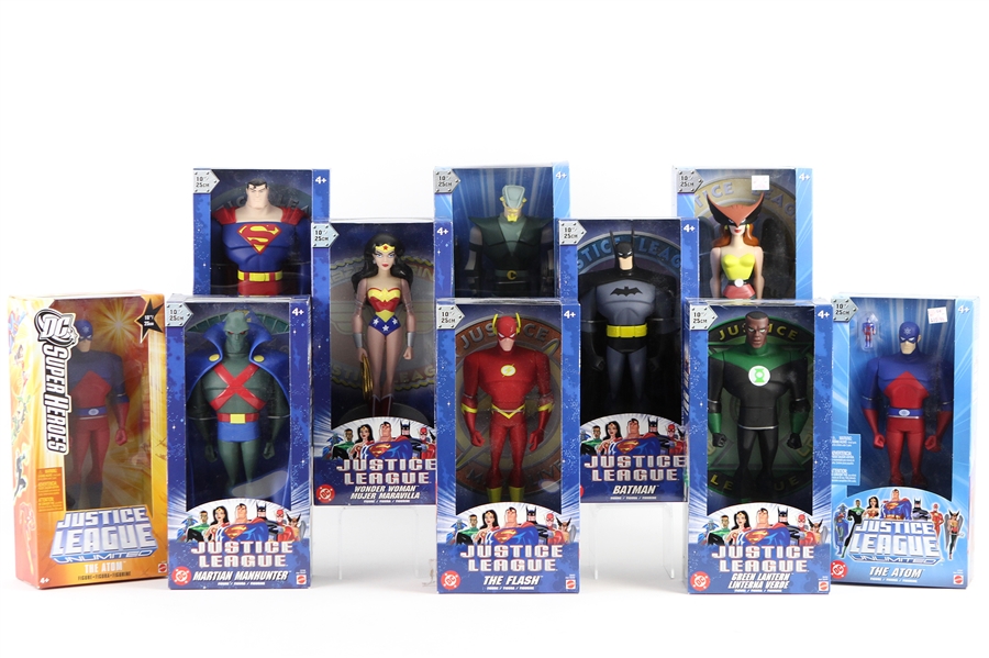 2004-05 Justice League MIB 10" Action Figures - Lot of 12 w/ Batman, Superman, The Flash, Wonder Woman & More