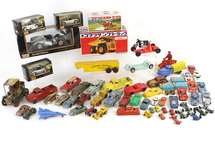 1920s-80s Toy Car & Vehicle Collection - Lot of 75+ w/ Pressed Steel, Molded Rubber, Matchbox, MIB Maisto Scale Models & More