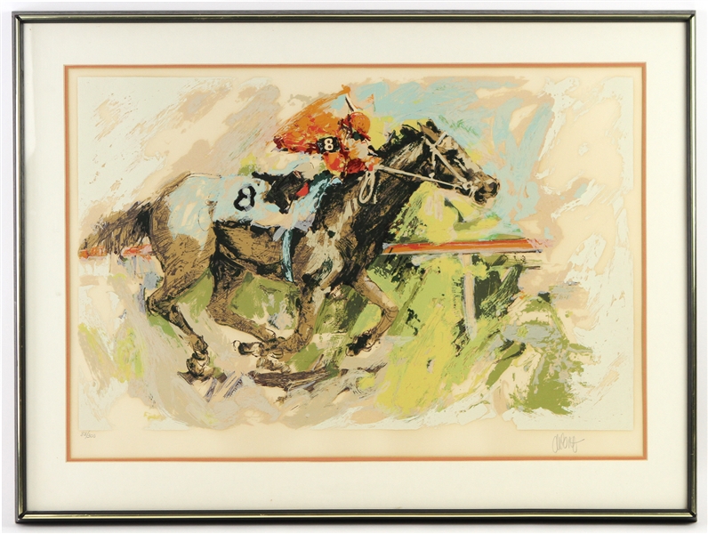 1980s Horse Racing 27" x 37" Framed Artist Signed Lithograph 88/300