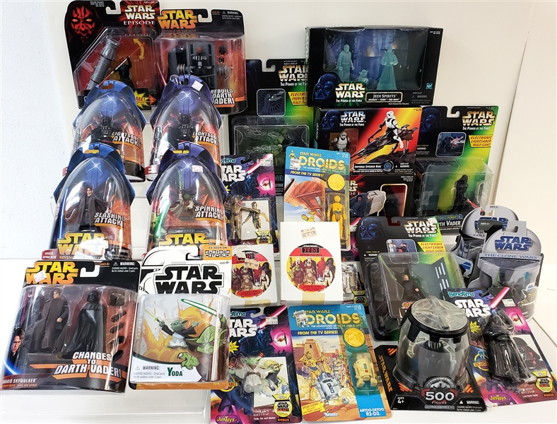 1990s-2000s Star Wars MOC MIB Action Figure & Toy Collection - Lot of 25 w/ Luke Skywalker, Yoda, Darth Vader, Imperial Speeder Bike, Jedi Spirits & More