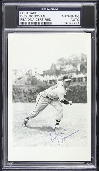 1950-1952 Dick Donovan Boston Braves Signed 3"x 5" Postcard (PSA/DNA Slabbed)