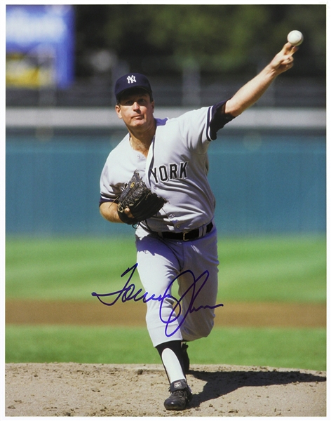 1986-1989 Tommy John New York Yankees Signed 11"x 14" Photo (JSA)