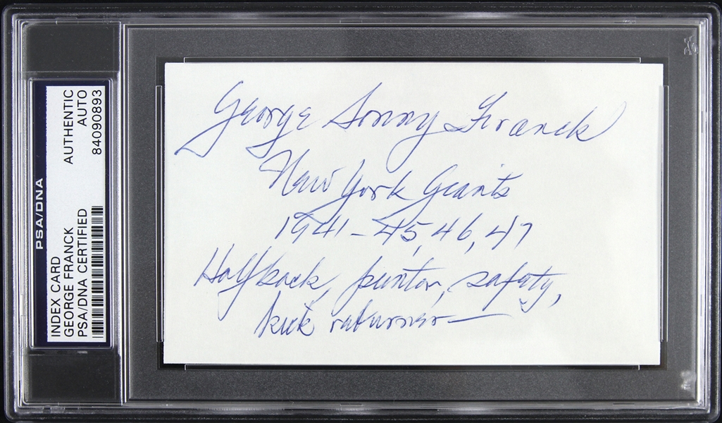 1941-1947 George Franck New York Giants Signed 3"x 5" Index Card (PSA/DNA Slabbed)