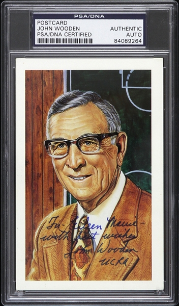 1948-1975 John Wooden U.C.L.A. Bruins Autographed Hall of Fame Postcard (PSA/DNA Slabbed)