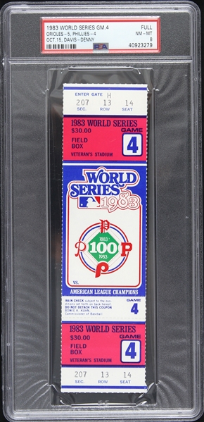 1983 Baltimore Orioles vs Philadelphia Phillies World Series Game 4 Full Ticket (PSA/DNA Slabbed) 