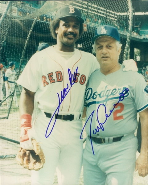 1976-1989 JIm Rice Boston Red Sox and Tommy LaSorda Los Angeles Dodgers Autographed Color 8"x10" Photo (JSA)