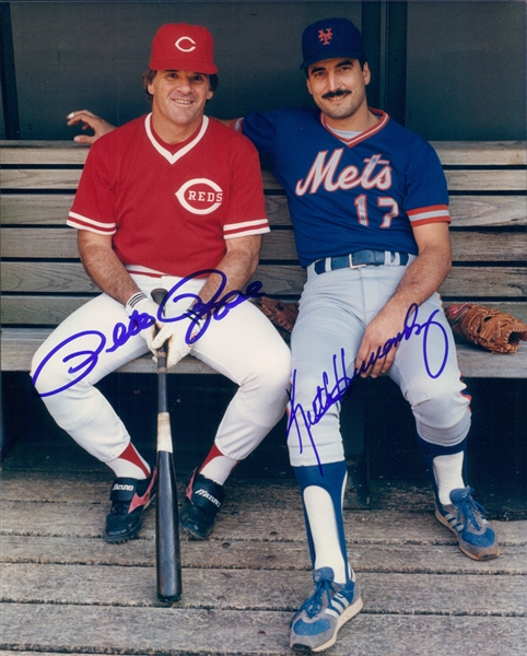 1984-1986 Pete Rose Cincinnati Reds and Keith Hernandez New York Mets Autographed Color 8"x10" Photo (JSA)