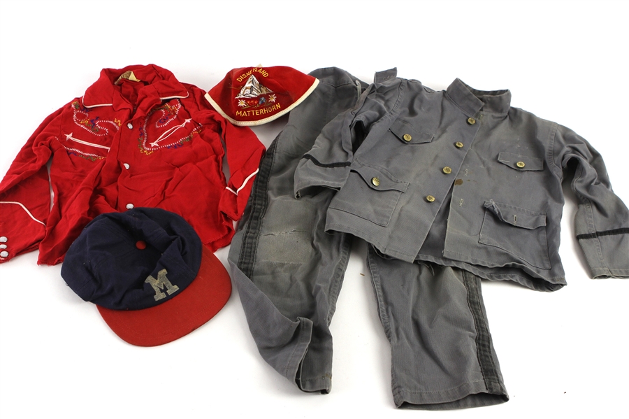 1950s Youth Apparel Collection - Lot of 7 w/ Milwaukee Braves Cap, Disneyland Beanie, Wool Overcoat & More