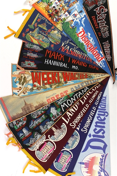 1960s-80s American Pennant Collection - Lot of 10 w/ Disneyland, Washington DC, Mark Twains Home & More
