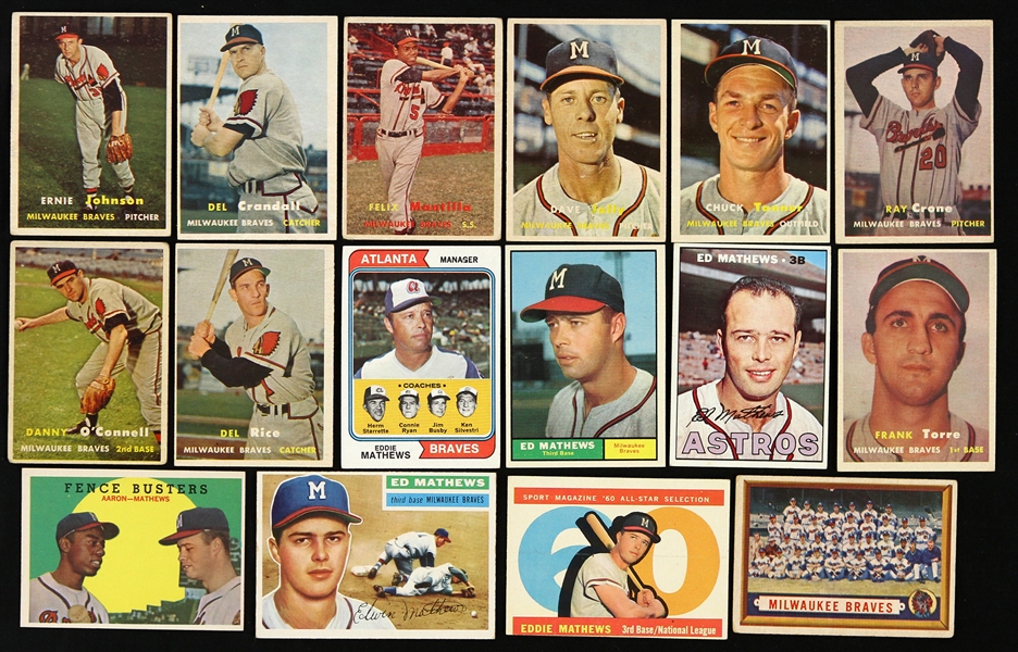 1950s-90s Baseball Trading Cards - Lot of 45 w/ 16 Milwaukee Braves Cards & 29 Singed Cards Including Ken Griffey Jr., Mark Fidrych, Rollie Fingers & More (JSA)