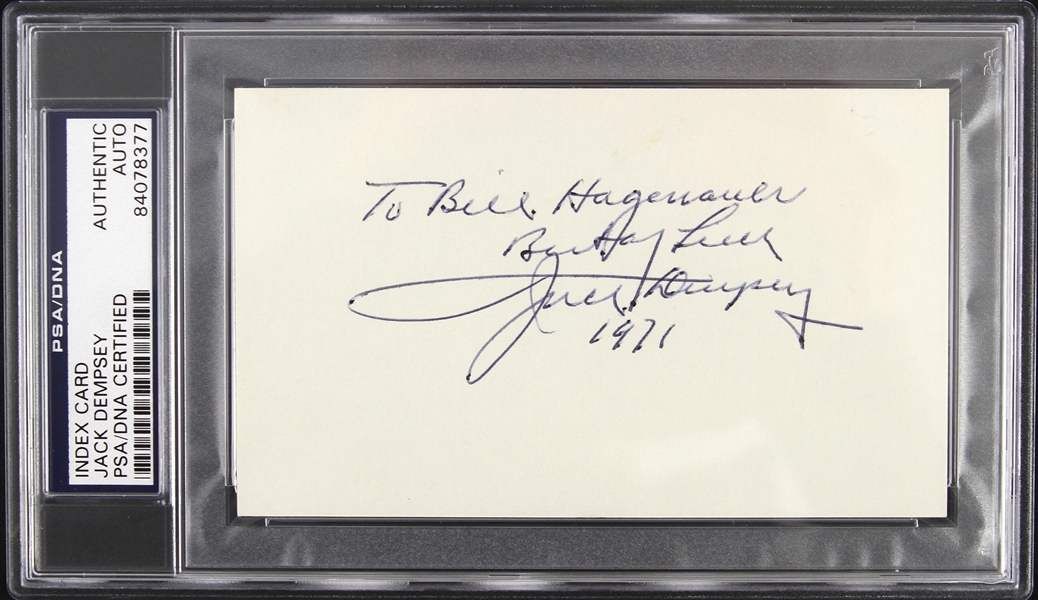 1971 Jack Dempsey Heavyweight Champion Signed 3x5 Index Card (PSA/DNA Slabbed)