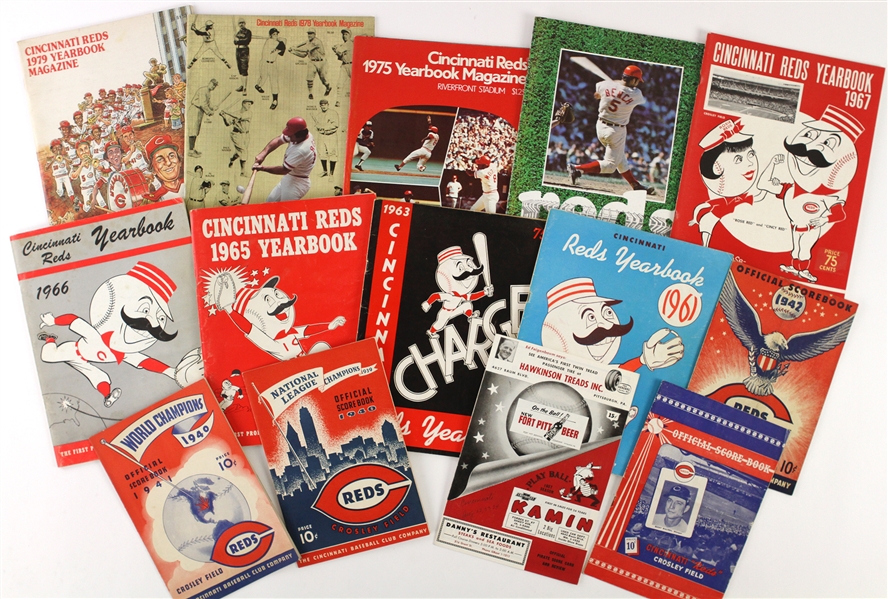 1940-87 Cincinnati Reds Publication Collection - Lot of 27 w/ Scorecards, Yearbook, Spring Training Roster Books & More